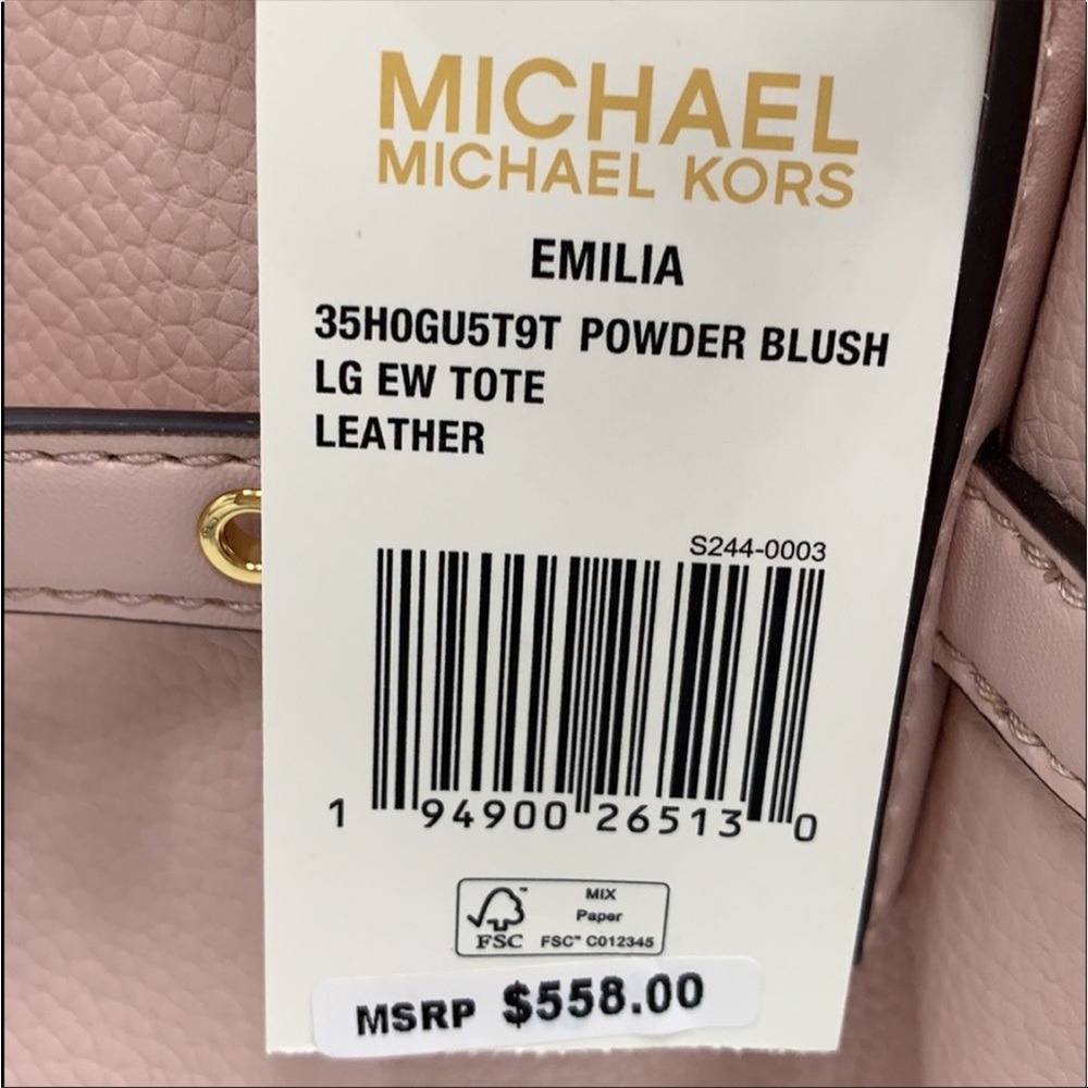 NWT MICHAEL KORS EMILIA LARGE EAST WEST TOTE BAG POWDER BLUSH COLOR - Picture 11 of 11